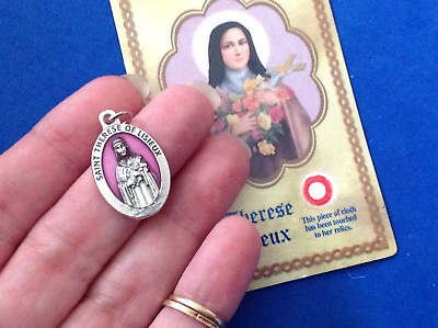 #ad St THERESE of Lisieux Saint Medal with Relic Holy Card Medal Enamel 1quot; Italy $15.98