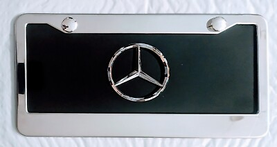 #ad Mercedes Star Design Black Aluminum License Plate w Chrome Plate Holder $24.49