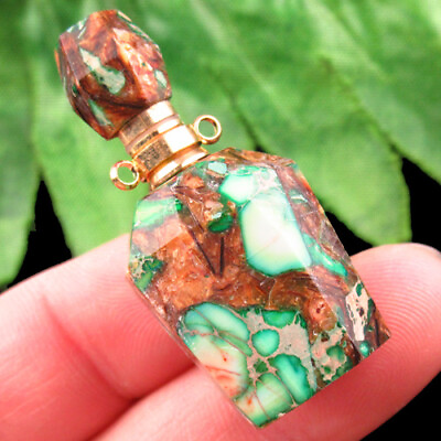 #ad Green Gold Copper Bornite Stone Essential Oil Diffuser Bottle Pendant SJ97117 $10.13
