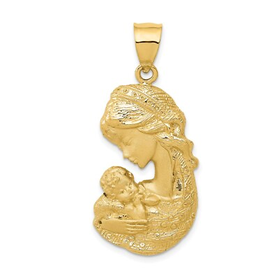 #ad 14k Yellow Gold Solid Satin Polished Mother Holding Child Charm Pendant 4.44g $800.00
