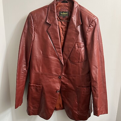 #ad Andhurst Mens Brown 70s Leather Blazer Jacket 40 $67.61