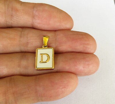 #ad Gold plated letter D initial with genuine shell inlay tag pendant $17.02