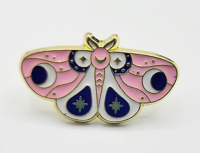 #ad Gold Tone Costume Enamel Butterfly Moth Brooch Pin Pink Purple White $15.00