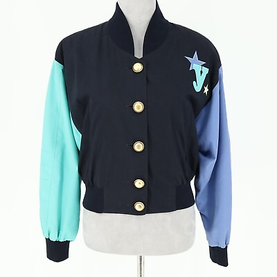 #ad Laurel by Escada Jacket Size 8 US 36 EU Womens Navy Blue Cotton Blend Letterman $129.98