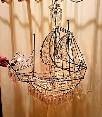 #ad Stunning Large Loaded w Crystals 4 Light Sailing Ship Boat Nautical Chandelier $2300.00
