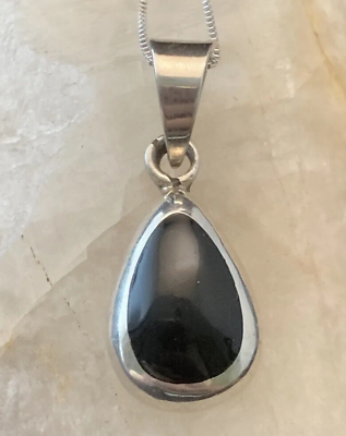 #ad Vintage Mexico Black Onyx Sterling Silver 925 Pendant 18#x27;#x27; Chain Necklace 7.3g $29.93