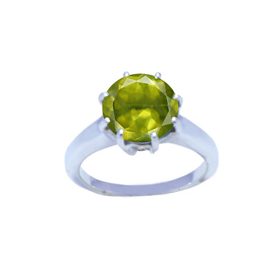 #ad Genuine Gems Peridot Round Shape Faceted Green Peridot 925 Silver ring Gift $21.99