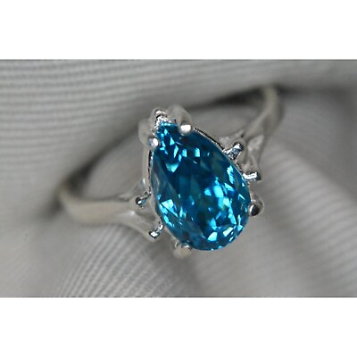 #ad Certified 5.70ct Vivid Blue Zircon Ring Sterling Silver Earth Mined BZ22 $995.00
