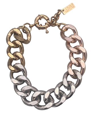 #ad Luv AJ Chunky Chain Bracelet Tri Color Spring Ring Closure 7 8.5 Inch $8.00