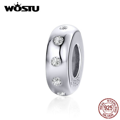 #ad Wostu Spacer Bead 925 Sterling Silver Charm Beads Bracelet Women DIY Gifts $8.34
