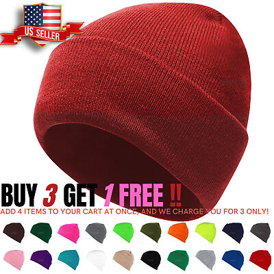 #ad Beanie Hat Men Women Plain Knit Ski Cap Warm Slouchy Skull Winter Cuff Thermal $5.95