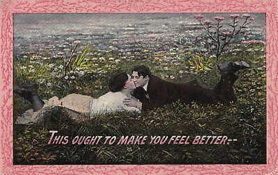 #ad Postcard Valentines Day Style Romantic Greeting Man Woman in Meadow Flowers $4.99