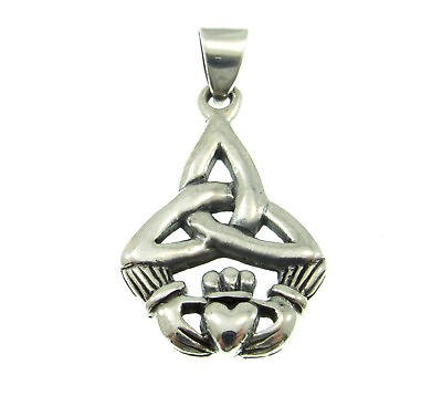 #ad Handcrafted 925 Sterling Silver Celtic Trinity Knot Irish CLADDAGH Pendant $17.96