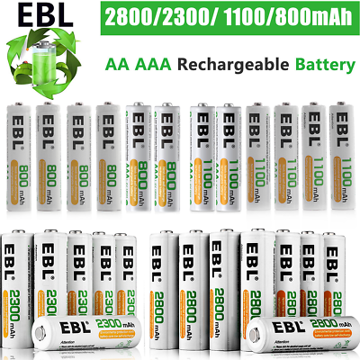 #ad EBL Lot AA AAA Rechargeable Batteries 2800mAh 2300mAh 1100mAh 800mAh NI MH Box $8.79