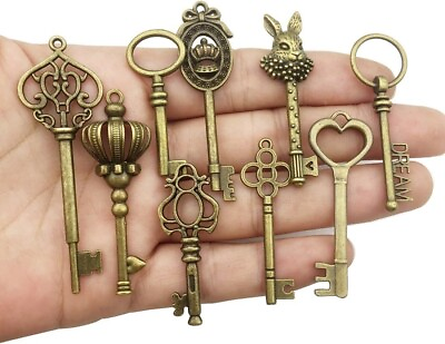Old Vintage Antique Skeleton 46 Keys Lot Large Small Necklace Pendant Bronze $13.55