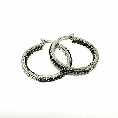 #ad Womens hoop earrings Brown Zircon CZ pierced . Show in and out .5quot; $29.46