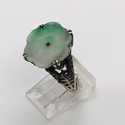 #ad 5.3g STERLING SILVER CHINESE EARLY JADE JADEITE IMPORT ANTIQUE RING SIZE 8 1920s $147.99