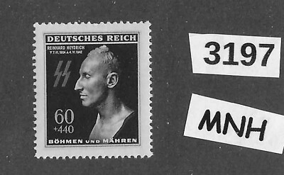 #ad MNH stamp Sc B20 Reinhard Heydrich Czechoslovakia German occupation WWII 1943 $4.75
