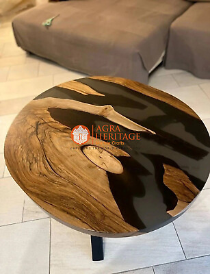 #ad Round Black Resin River Epoxy Dining Coffee Side End Table Round River Kitchen $405.00