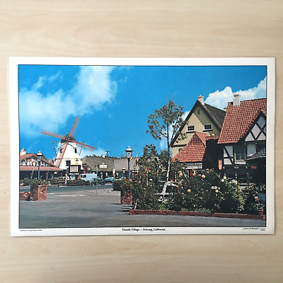 #ad Vintage Placemat Solvang California Danish Village Houses Color Photo Laminated $12.50