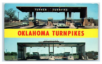 #ad Postcard Oklahoma Turnpike split view chrome I56 $1.99