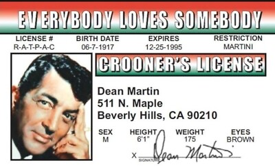 #ad Dean Martin Novelty ID Made On Metal Aluminum Very Durable $6.50