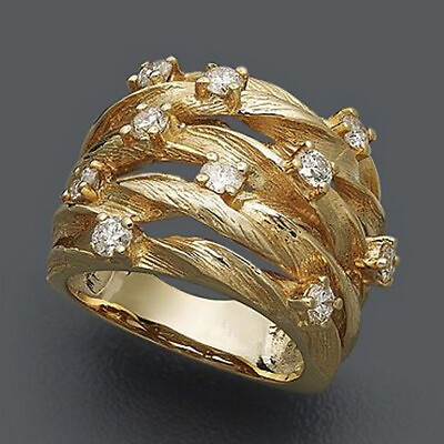 #ad Fashion Wedding 18k Yellow Gold Plated Rings Cubic Zirconia Jewelry Size 6 10 C $3.42