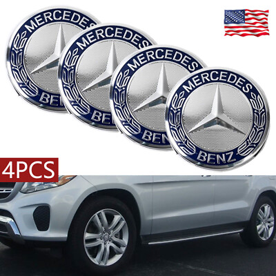 #ad 1Set 4Pcs 75mm For Mercedes Benz Wheel Center Cap Emblem Blue Rim Hub Cover Logo $14.96