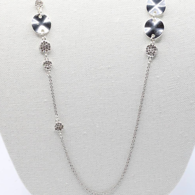 #ad Silver Necklace Rhinestone Crystal Chain NEW $4.00