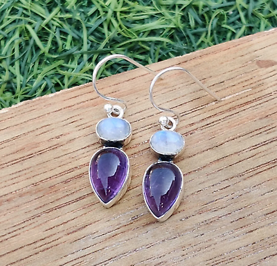 #ad Amethyst amp; Moonstone Earring Solid 925 Sterling Silver Free Shipping MO** $13.39