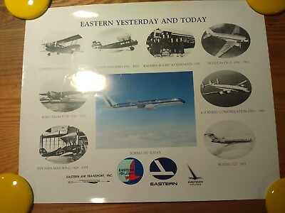#ad Vintage 1980s Eastern Airlines Boeing 747 Poster 16quot; x 20quot; Yesterday amp; Today $40.00