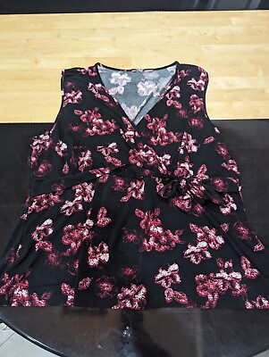 #ad Womens black v neck floral blouse $11.25