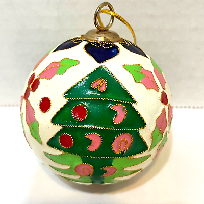 #ad Vintage Cloisonne Enameled Christmas Tree Ornament Ball 2quot; Multicolor $15.78