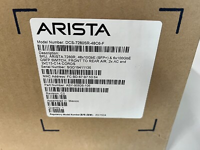 #ad #ad NOB Arista DCS 7280SR 48C6 F 48 Port SFP 10G 6 QSFP 100G Front to Rear Airflow $3489.00