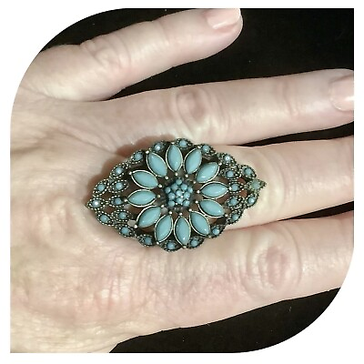 #ad Handmade Stretch Size 7 Turquoise amp; Bronze quot;Fashionquot; Ring NWOT $28.00
