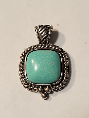 #ad Twisted Rope 925 Sterling Silver and Square Authentic Turquoise Pendent GSJ $40.00