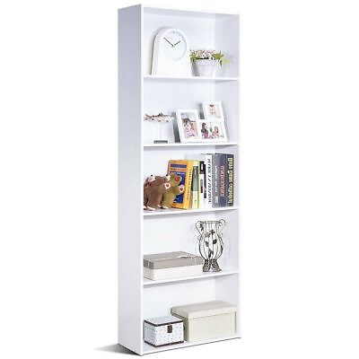 #ad Modern 5 Tier Bookcase Storage Shelf in White Wood Finish $199.99