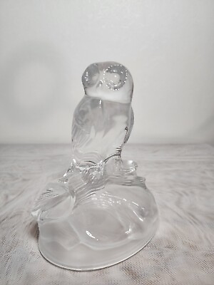 #ad Vtg Cristal D’Arques Durand Lead Crystal Owl W Frosted Base Decor Paperweight $25.00