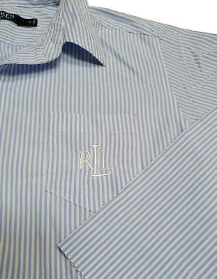 #ad Polo Lauren Ralph Lauren Button Up Shirt Women’s Medium Blue Striped 3 4 Sleeve $16.99