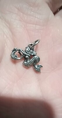 #ad Vintage Solid Sterling Silver Mermaid Holding A Seahorse 3 D Charm $21.00