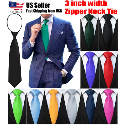 #ad Neck Ties for Men Solid Color Zipper Neck Tie Zipper Tie Wedding Formal US $7.45