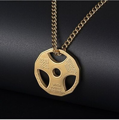 #ad Weight Plate Gym Bodybuilding Fitness Sport Jewelry Necklace Gold $13.99