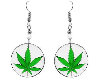 #ad Round Pot Leaf Earrings Smoker Stoner Fashion Womens Legalize Hemp Boho Jewelry $13.99
