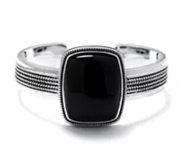 #ad Infinity Silver Sterling Silver Black Chalcedony Rope Edge Rectangle Cuff 7quot; $233.74