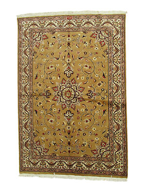 #ad Gold Oriental Silk Turkish 4#x27; 1quot; x 5#x27; 11quot; Gold Hand Knotted Area Rug Wool New $391.20
