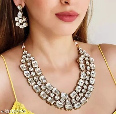 #ad Indian Bollywood Gold Plated AD CZ Kundan Choker Necklace Wedding Bridal Jewelry $22.49