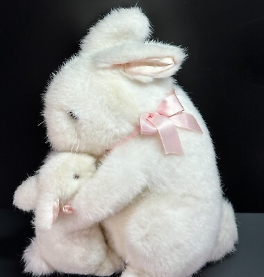 #ad Vintage Dakin White Bunny Pair Plush Stuffed Animal Hippity and Hop Mother Baby $29.99