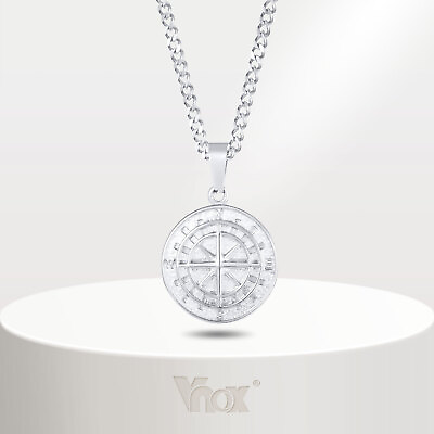 #ad Vnox Compass Pendant Necklace Men North Star Compass Pendant Mens Necklace $10.49