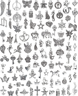 #ad Jewelry Making Silver Charms Mixed Smooth Tibetan Silver Charms Pendants 100 PCS $10.09