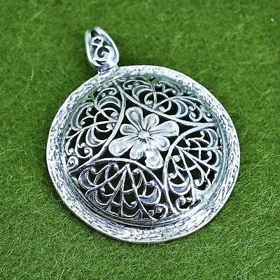 #ad vtg Israel PAZ PZ Sterling 925 silver handmade filigree circle flower pendant $59.00